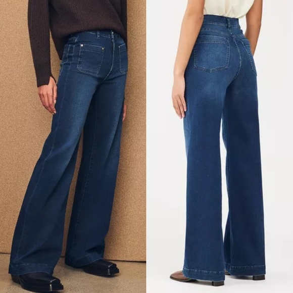 DL1961 Hepburn Wide Leg High Rise Blue Jeans Denim Vintage 33" Blue Tide Size 31 - Picture 1 of 8